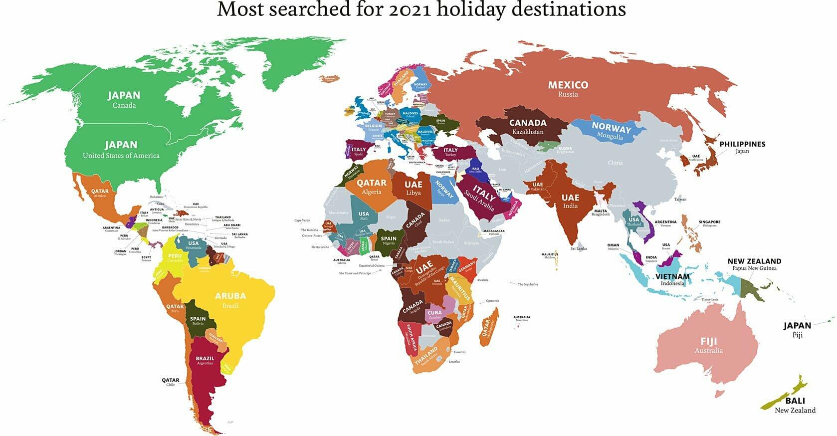 Die beliebtesten Reiseziele für 2021 in UK-Suchen